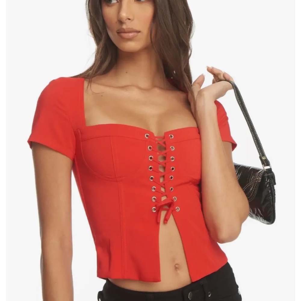 I.AM.GIA Red Corset Bustier Top Cap Sleeve Medium